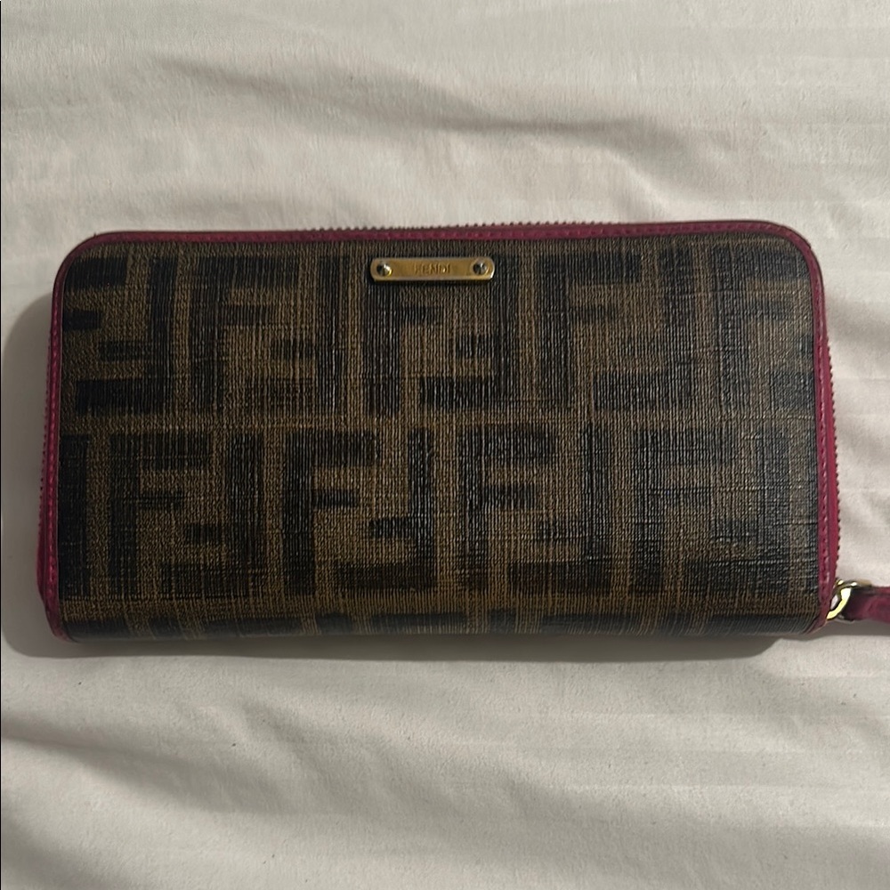 Fendi Pink and Brown Wallet with Iconic FF Monogram
